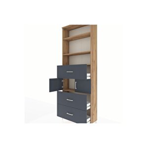 Arges Dolap 4 Raflı 3 Çekmeceli 2 Kapaklı 88x30x243 Çam-antrasit