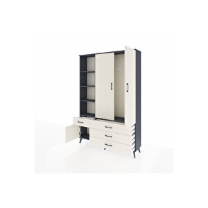 Arges Gardrop 5 Raflı 4 Çekmeceli Tek Askılı 132x30x195 Antrasit-aytaşı