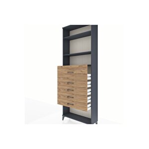 Arges Dolap 3 Raflı 5 Çekmeceli 88x30x243 Antrasit-çam