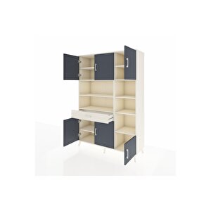 Hyperion Dolap 10 Raflı Tek Çekmeceli 6 Kapaklı 132x44x195 Aytaşı-antrasit/aytaşı