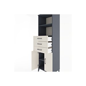 Hyperion Dolap 3 Raflı 3 Çekmeceli 2 Kapaklı 60x44x195 Antrasit-aytaşı