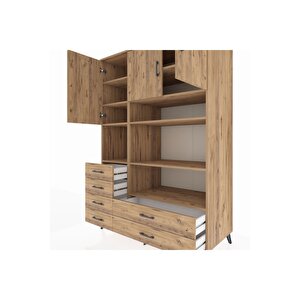 Kronos Dolap 9 Raflı 6 Çekmeceli 3 Kapaklı 132x59x195 Çam-çam/çam