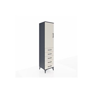 Hyperion Dolap 3 Raflı 5 Çekmeceli Tek Kapaklı 44x44x195 Antrasit-aytaşı