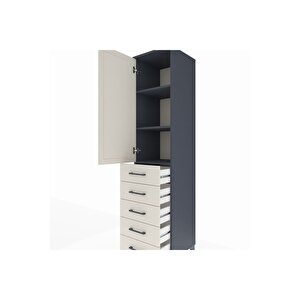 Hyperion Dolap 3 Raflı 5 Çekmeceli Tek Kapaklı 44x44x195 Antrasit-aytaşı