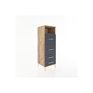 Hyperion Dolap Tek Raflı 4 Çekmeceli 44x44x134 Çam-antrasit