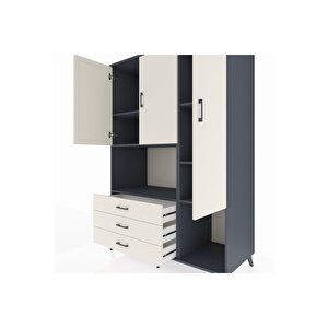 Kronos Dolap 6 Raflı 3 Çekmeceli 3 Kapaklı 132x59x195 Antrasit-aytaşı/aytaşı