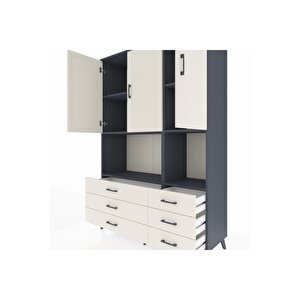 Hyperion Gardrop 6 Raflı 6 Çekmeceli 3 Kapaklı 132x44x195 Antrasit-aytaşı