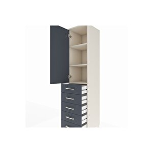Hyperion Dolap 3 Raflı 5 Çekmeceli Tek Kapaklı 44x44x195 Aytaşı-antrasit