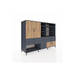 Kronos Dolap 10 Raflı 6 Çekmeceli 4 Kapaklı 220x59x163 Antrasit-çam/antrasit