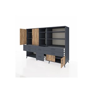 Kronos Dolap 10 Raflı 6 Çekmeceli 4 Kapaklı 220x59x163 Antrasit-çam/antrasit