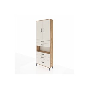 Arges Dolap 4 Raflı 5 Çekmeceli 2 Kapaklı 88x30x243 Çam-aytaşı