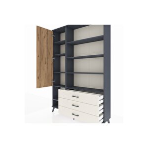 Arges Dolap 9 Raflı 3 Çekmeceli Tek Kapaklı  132x30x195 Antrasit-çam/aytaşı