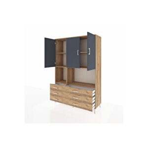 Hyperion Dolap 6 Raflı 6 Çekmeceli 3 Kapaklı 132x44x195 Çam-antrasit/çam