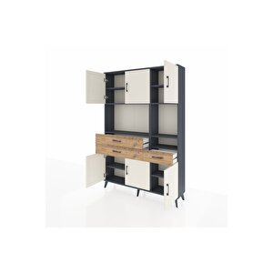 Arges Dolap 9 Raflı 3 Çekmeceli 6 Kapaklı 132x30x195 Antrasit-aytaşı/çam