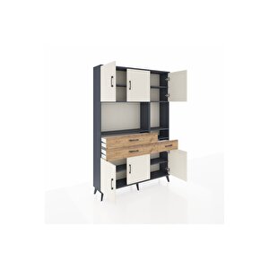 Arges Dolap 9 Raflı 3 Çekmeceli 6 Kapaklı 132x30x195 Antrasit-aytaşı/çam