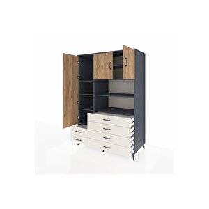 Kronos Dolap 8 Raflı 6 Çekmeceli 3 Kapaklı 132x59x195 Antrasit-çam/aytaşı