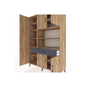 Hyperion Dolap 10 Raflı Tek Çekmeceli 6 Kapaklı 132x44x195 Çam-çam/antrasit