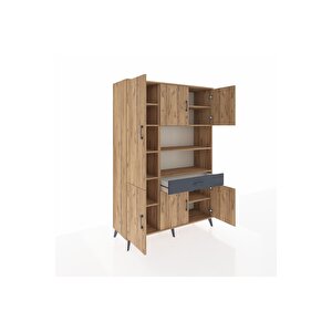 Hyperion Dolap 10 Raflı Tek Çekmeceli 6 Kapaklı 132x44x195 Çam-çam/antrasit