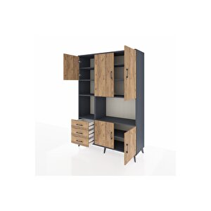 Hyperion Gardrop 9 Raflı 3 Çekmeceli 5 Kapaklı 132x44x195 Antrasit-çam