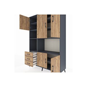 Hyperion Gardrop 9 Raflı 3 Çekmeceli 5 Kapaklı 132x44x195 Antrasit-çam