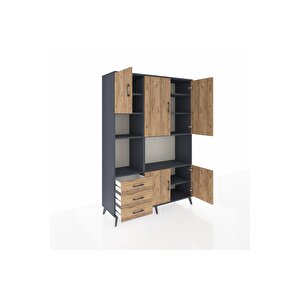 Hyperion Gardrop 9 Raflı 3 Çekmeceli 5 Kapaklı 132x44x195 Antrasit-çam