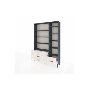 Arges Dolap 9 Raflı 4 Çekmeceli  132x30x195 Antrasit-antrasit/aytaşı