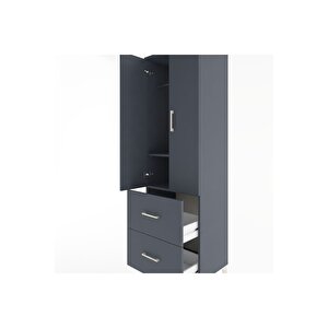 Hyperion Dolap 2 Raflı 2 Çekmeceli Tek Askılı 60x44x195 Antrasit-antrasit