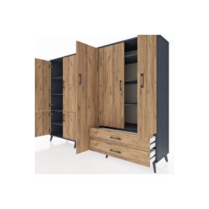 Hyperion Dolap 12 Raflı 2 Çekmeceli 7 Kapaklı 220x44x163 Antrasit-çam