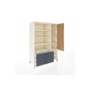 Kronos Dolap 9 Raflı 3 Çekmeceli Tek Kapaklı  132x59x195 Aytaşı-çam/antrasit