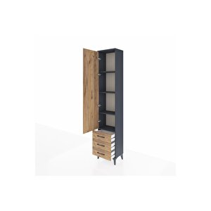 Arges Dolap 4 Raflı 3 Çekmeceli Tek Kapaklı 44x30x221 Antrasit-çam