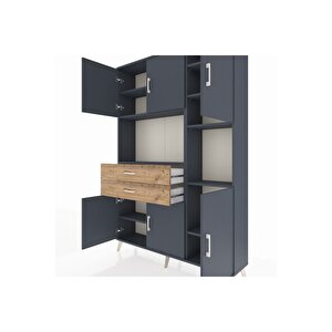 Arges Dolap 9 Raflı 2 Çekmeceli 6 Kapaklı 132x30x195 Antrasit-antrasit/çam