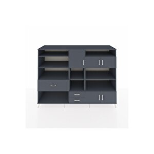 Kronos Dolap 13 Raflı 3 Çekmeceli 5 Kapaklı 220x59x163 Antrasit-antrasit