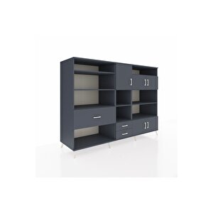 Kronos Dolap 13 Raflı 3 Çekmeceli 5 Kapaklı 220x59x163 Antrasit-antrasit