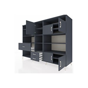 Kronos Dolap 13 Raflı 3 Çekmeceli 5 Kapaklı 220x59x163 Antrasit-antrasit