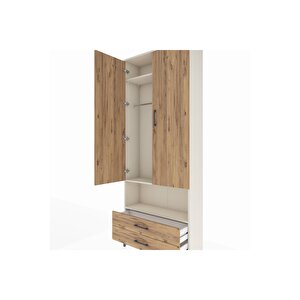 Arges Dolap 3 Raflı 2 Çekmeceli Tek Askılı 88x30x221 Aytaşı-çam