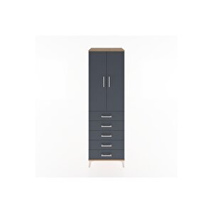 Hyperion Dolap 3 Raflı 5 Çekmeceli 2 Kapaklı 60x44x195 Çam-antrasit