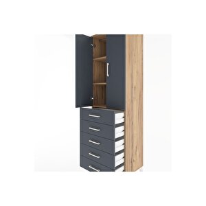 Hyperion Dolap 3 Raflı 5 Çekmeceli 2 Kapaklı 60x44x195 Çam-antrasit