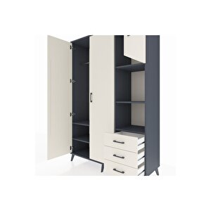 Hyperion Gardrop 5 Raflı 3 Çekmeceli Tek Askılı 132x44x195 Antrasit-aytaşı