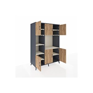 Kronos Dolap 9 Raflı 6 Kapaklı 132x59x195 Antrasit-çam/aytaşı
