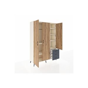 Hyperion Dolap 6 Raflı 3 Çekmeceli Tek Askılı 132x44x195 Aytaşı-çam/antrasit