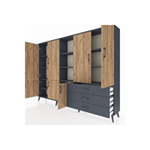 Arges Dolap 11 Raflı 3 Çekmeceli 7 Kapaklı 220x30x163 Antrasit-çam/antrasit