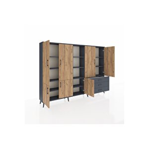 Arges Dolap 11 Raflı 3 Çekmeceli 7 Kapaklı 220x30x163 Antrasit-çam/antrasit