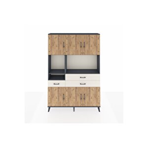 Arges Dolap 9 Raflı 3 Çekmeceli 6 Kapaklı 132x30x195 Antrasit-çam/aytaşı