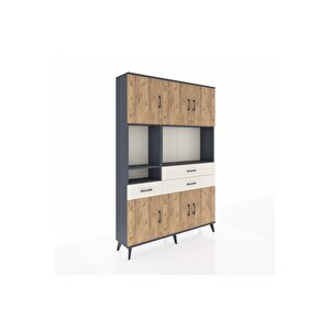 Arges Dolap 9 Raflı 3 Çekmeceli 6 Kapaklı 132x30x195 Antrasit-çam/aytaşı