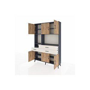 Arges Dolap 9 Raflı 3 Çekmeceli 6 Kapaklı 132x30x195 Antrasit-çam/aytaşı