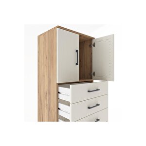 Hyperion Dolap Tek Raflı 7 Çekmeceli 2 Kapaklı 60x44x182 Çam-aytaşı