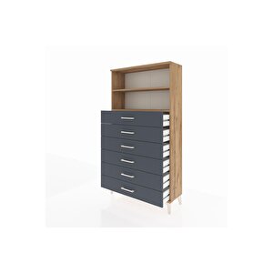 Arges Dolap 2 Raflı 6 Çekmeceli 88x30x163 Çam-antrasit
