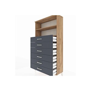 Arges Dolap 2 Raflı 6 Çekmeceli 88x30x163 Çam-antrasit