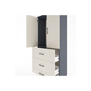 Hyperion Dolap Tek Raflı 3 Çekmeceli Tek Askılı 88x44x195 Antrasit-aytaşı