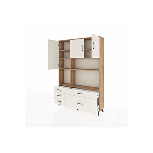 Arges Gardrop 8 Raflı 5 Çekmeceli 3 Kapaklı 132x30x195 Çam-aytaşı